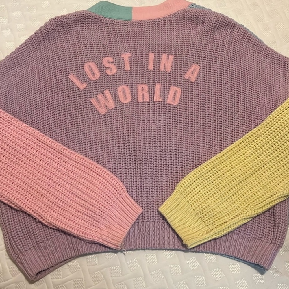 Lazy Oaf Lost in a World Pastel Panel Cardigan Size Small Medium NWT - Picture 2 of 3